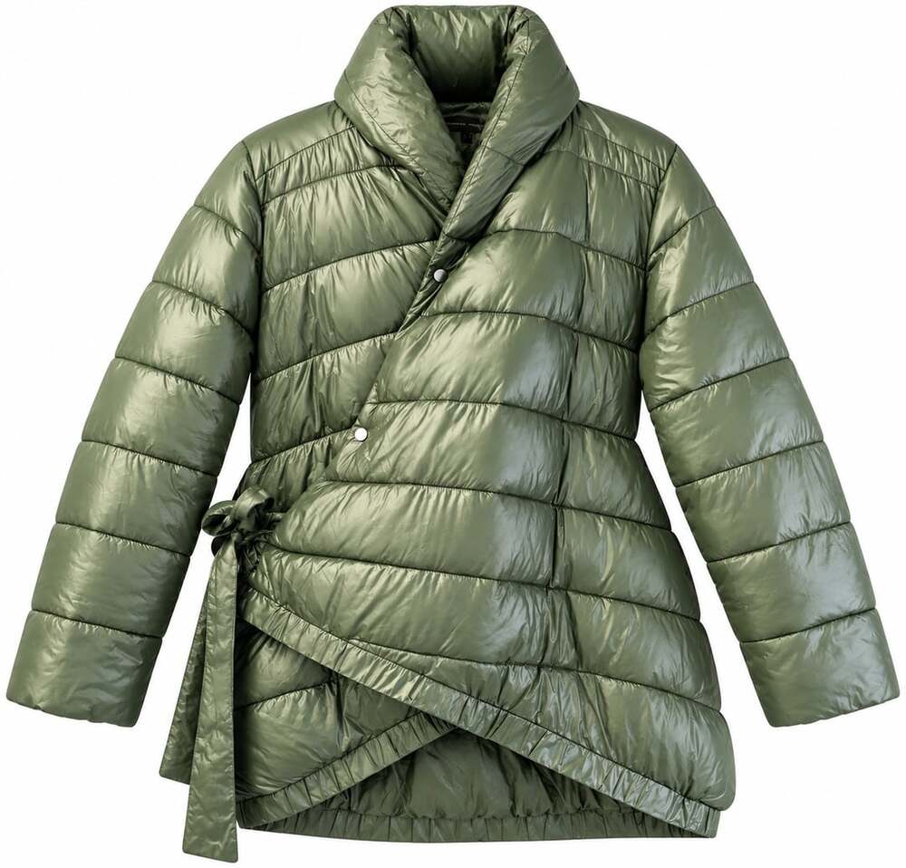 Universal Standard Kanda Puffer Coat Size S Fits as 14/16 Green Quilted Jacket